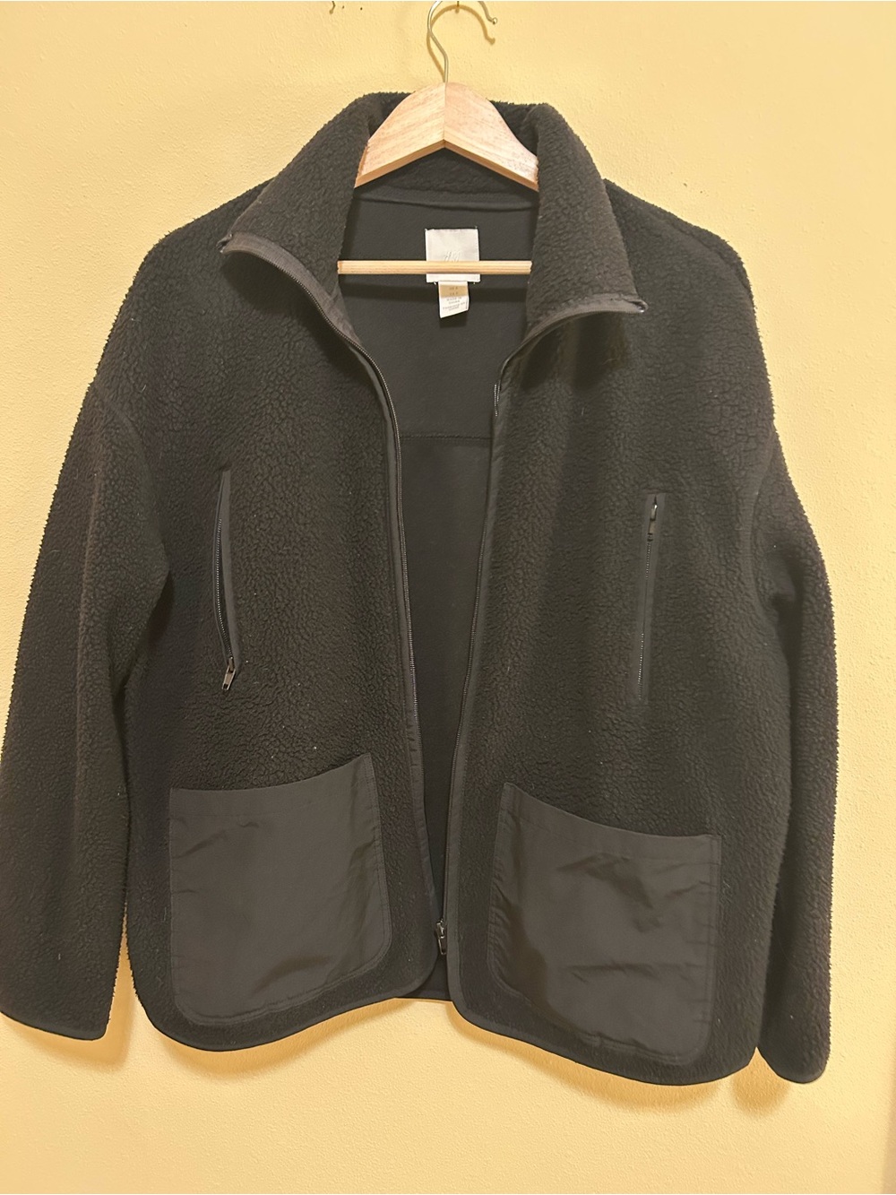 H&M Black Sherpa Fleece Zip Jacket